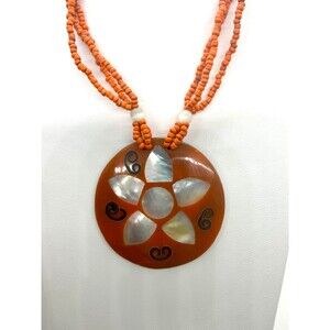 Boho Beaded Necklace: Abalone Shell Pendant, Colorful Beads